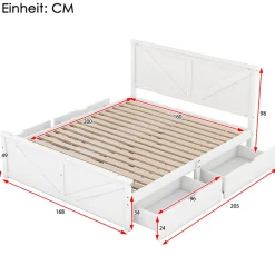 Gutent Lit adulte lit 160x200 cm avec 4 tiroirs Single pin blanc