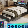 Gutent Lit adulte lit 90x200 cm avec cadre métallique lit rembourré avec éclairage led et tiroirs Single lin gris Best