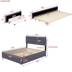 Gutent Lit adulte lit 140x200 cm avec brocheuse et deux tiroirs lit double lin gris Best