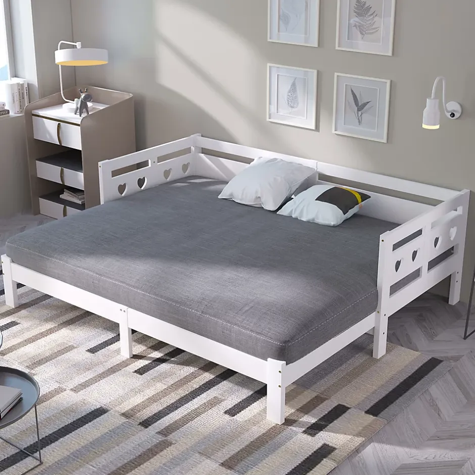 Gutent Lit adulte lit 90x200 cm lit de jour lit évolutif Single pin massif blanc Outlet