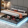 Gutent Lit adulte lit 160x200 cm lit led rembourré hydraulique lit de rangement lit double cuir synthétique gris Discount