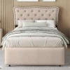 Gutent Lit adulte lit 90x200 cm lit plat lit rembourré Single tiroirs doubles lin beige foncé Sale
