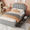 Gutent Lit adulte lit 90x200 cm lit plat lit rembourré lit 2 tiroirs Single gris