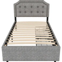 Gutent Lit adulte lit 90x200 cm lit plat lit rembourré lit 2 tiroirs Single gris