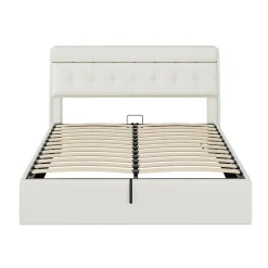 Gutent Lit adulte lit 160x200 cm lit rembourré hydraulique lit double avec sommier à lattes pu blanc crème Online