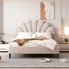 Gutent Lit adulte lit 140x200 cm lit rembourré lit cadre à lamelles lit double velours beige Best