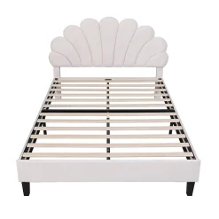 Gutent Lit adulte lit 140x200 cm lit rembourré lit cadre à lamelles lit double velours beige Best