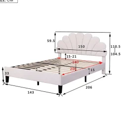 Gutent Lit adulte lit 140x200 cm lit rembourré lit cadre à lamelles lit double velours beige Best
