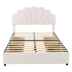 Gutent Lit adulte lit 140x200 cm lit rembourré lit cadre à lamelles lit 4 compartiments de rangement lit double velours beige Online