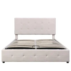 Gutent Lit adulte lit 140x200 cm lit rembourré hydraulique lit de rangement lit double velours blanc crème Sale