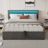 Gutent Lit adulte lit 160x200 cm lit rembourré lit de rangement avec lumière ambiante lit double lin gris