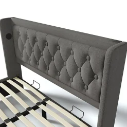 Gutent Lit adulte lit 140x200 cm lit rembourré hydraulique lit de rangement lit double coton gris