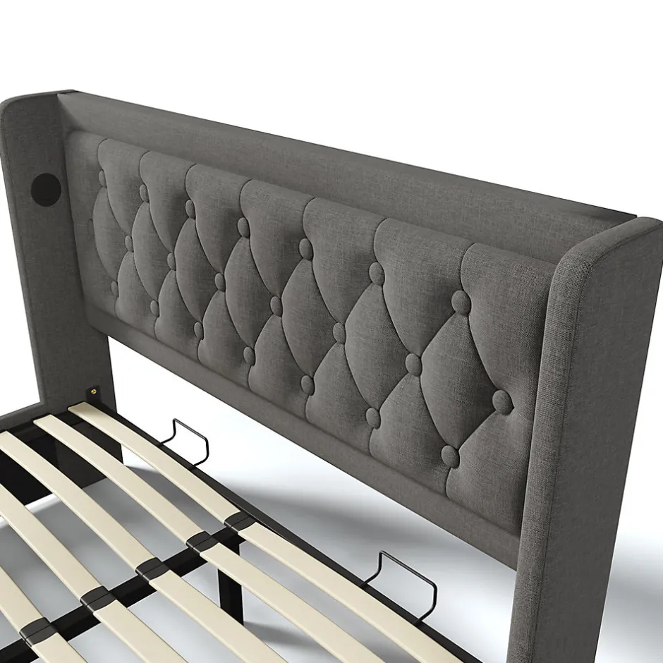 Gutent Lit adulte lit 140x200 cm lit rembourré hydraulique lit de rangement lit double coton gris