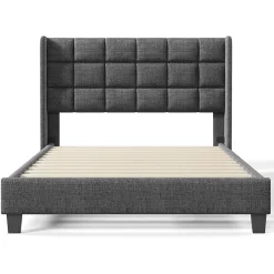 Gutent Lit adulte lit 140x200 cm lit rembourré lit sommier à lattes lit double lin gris