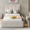 Gutent Lit adulte lit 90x200 cm lit rembourré lit 2 tiroirs lit sommier à lattes Single tissu en velours beige Clearance