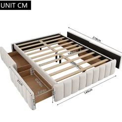 Gutent Lit adulte lit 140x200 cm lit rembourré avec 4 tiroirs Single velours beige Best