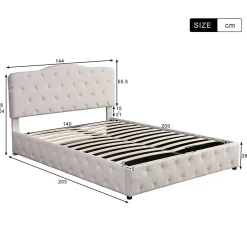 Gutent Lit adulte lit 140x200 cm lit rembourré hydraulique lit double pu blanc