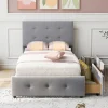 Gutent Lit adulte lit 90x200 cm lit rembourré lit 2 tiroirs lit sommier à lattes Single tissu en velours gris