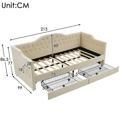 Gutent Lit adulte lit 90x200 cm lit rembourré avec 2 tiroirs Single velours beige Online