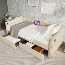 Gutent Lit adulte lit 90x200 cm lit rembourré avec 2 tiroirs Single velours beige Online