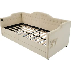 Gutent Lit adulte lit 90x200 cm lit rembourré avec 2 tiroirs Single velours beige Online