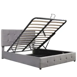 Gutent Lit adulte lit 140x200 cm lit rembourré hydraulique lit de rangement lit double velours gris