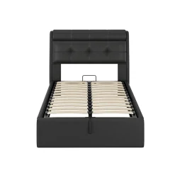 Gutent Lit adulte lit 90x200 cm lit rembourré hydraulique Single avec sommier à lattes pu noir