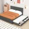 Gutent Lit adulte lit 140x200 cm lit rembourré avec trois tiroirs lit double lin gris