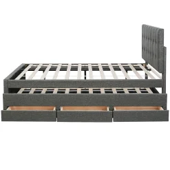 Gutent Lit adulte lit 140x200 cm lit rembourré avec trois tiroirs lit double lin gris