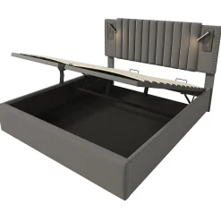 Gutent Lit adulte lit 140x200 cm lit rembourré lit de rangement avec sommier à lattes lit double coton gris