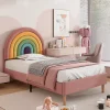 Gutent Lit adulte lit 90x200 cm lit rembourré avec sommier à lattes Single velours rose New