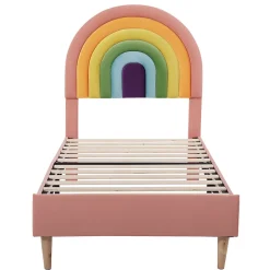 Gutent Lit adulte lit 90x200 cm lit rembourré avec sommier à lattes Single velours rose New