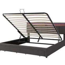 Gutent Lit adulte lit 160x200 cm lit rembourré hydraulique lit de rangement avec éclairage led lit double lin gris Outlet