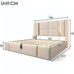 Gutent Lit adulte lit 160x200 cm lit rembourré lit de rangement lit sommier à lattes en bois lit double lin beige