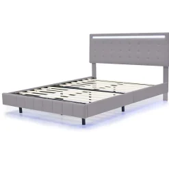 Gutent Lit adulte lit 140x200 cm lit rembourré avec lampes led lit double lin gris