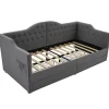 Gutent Lit adulte lit 90x190 cm lit rembourré avec 2 tiroirs Single lin gris Discount