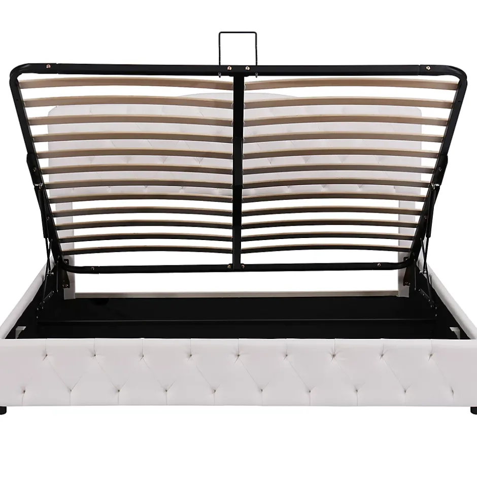 Gutent Lit adulte lit 180x200 cm lit rembourré hydraulique lit sommier à lattes lit de rangement lit double pu blanc Best