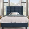 Gutent Lit adulte lit 90x200 cm lit rembourré lit sommier à lattes Single lin bleu Online