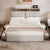 Gutent Lit adulte lit 160x200 cm lit rembourré avec quatre tiroirs avec sommier à lattes en bois lit double lin beige