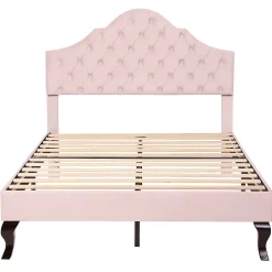 Gutent Lit adulte lit 140x200 cm lit rembourré avec sommier à lattes lit double velours rose Hot
