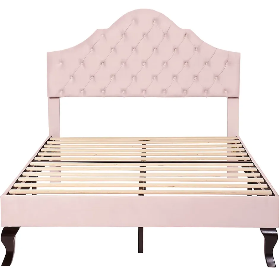 Gutent Lit adulte lit 140x200 cm lit rembourré avec sommier à lattes lit double velours rose Hot