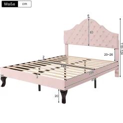 Gutent Lit adulte lit 140x200 cm lit rembourré avec sommier à lattes lit double velours rose Hot
