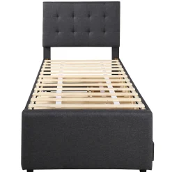 Gutent Lit adulte lit 90x200 cm lit rembourré avec trois tiroirs Single lin gris