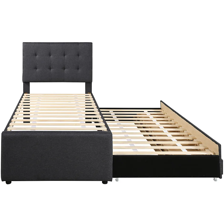 Gutent Lit adulte lit 90x200 cm lit rembourré avec trois tiroirs Single lin gris