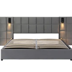 Gutent Lit adulte lit 160x200 cm lit rembourré hydraulique lit de rangement lit double velours gris