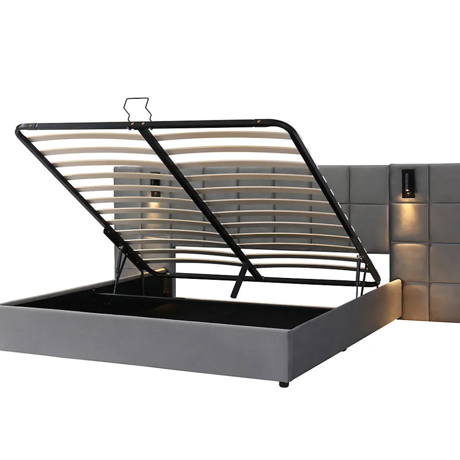 Gutent Lit adulte lit 160x200 cm lit rembourré hydraulique lit de rangement lit double velours gris