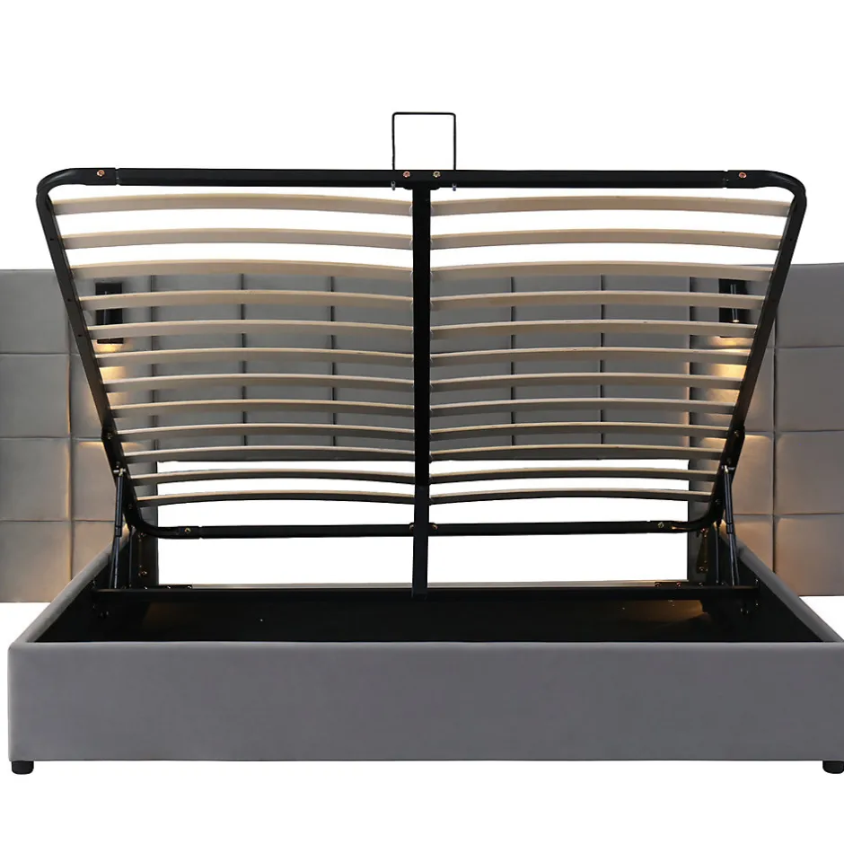 Gutent Lit adulte lit 160x200 cm lit rembourré hydraulique lit de rangement lit double velours gris