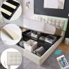 Gutent Lit adulte lit 180x200 cm lit rembourré lit de rangement lit sommier à lattes lit barre d'éclairage led lit double cuir pu blanc