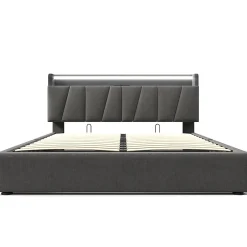Gutent Lit adulte lit 140x200 cm lit rembourré avec éclairage led lit de rangement lit double lin gris