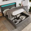 Gutent Lit adulte lit 140x200 cm lit rembourré hydraulique lit de rangement lit barre d'éclairage led lit double pu gris